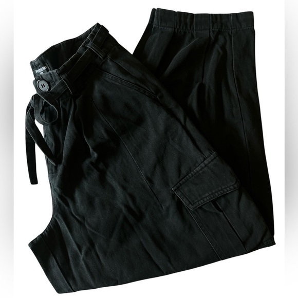 Pretty Little Thing Black Baggy Low Rise 90's Cargo Trouser Pants US 2 Office - Picture 6 of 15